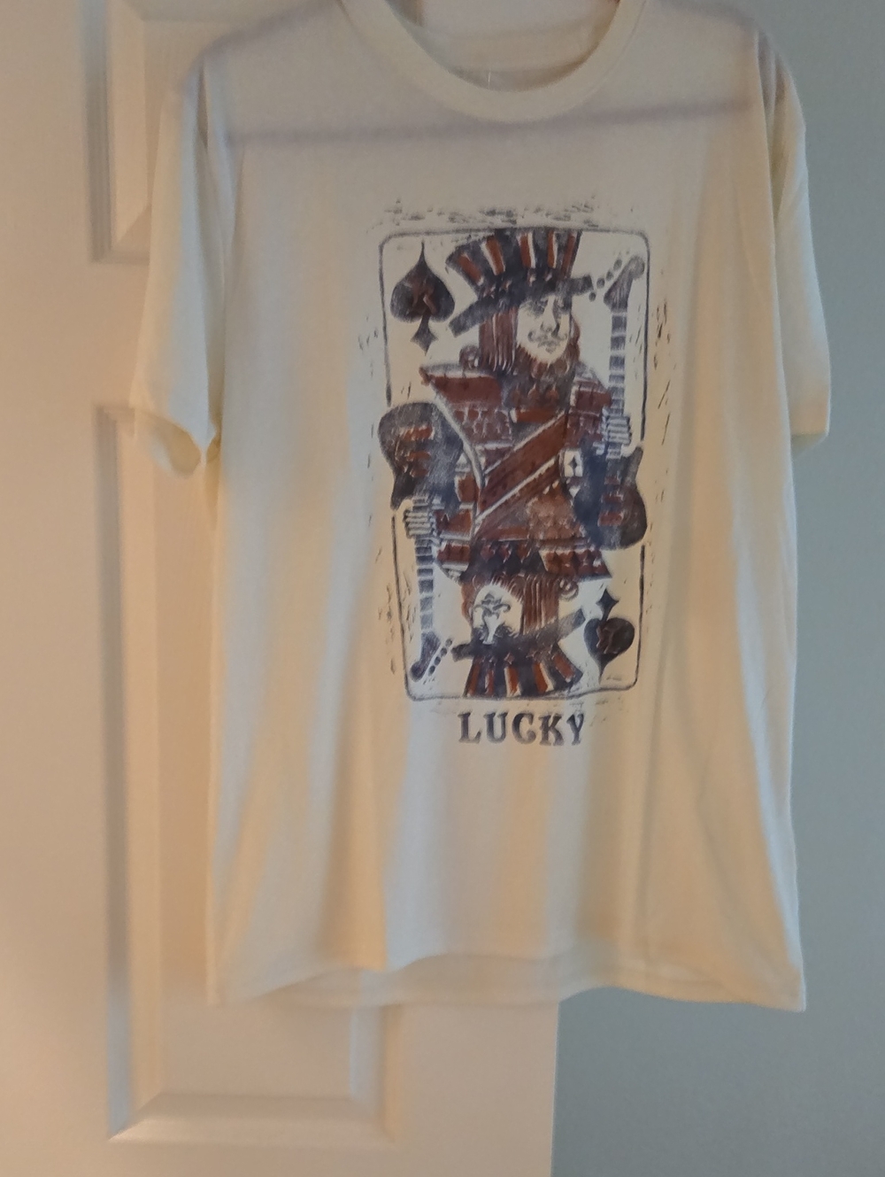 Lucky Brand Cream Graphic Playing Card Crewneck Tee Size L UNISEX NWT
